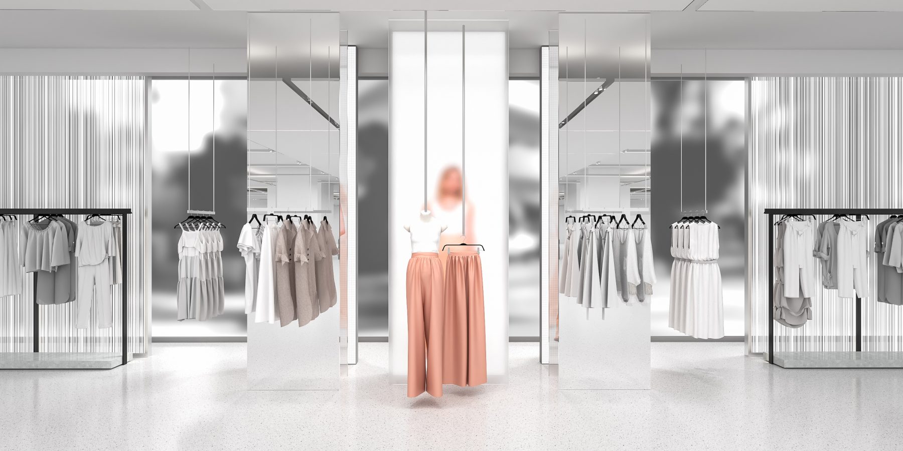 render 3D de interior tienda Zara