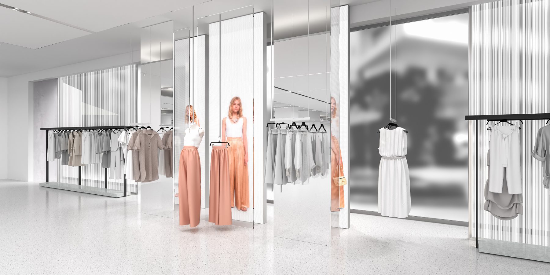 render 3D interior de tienda Zara