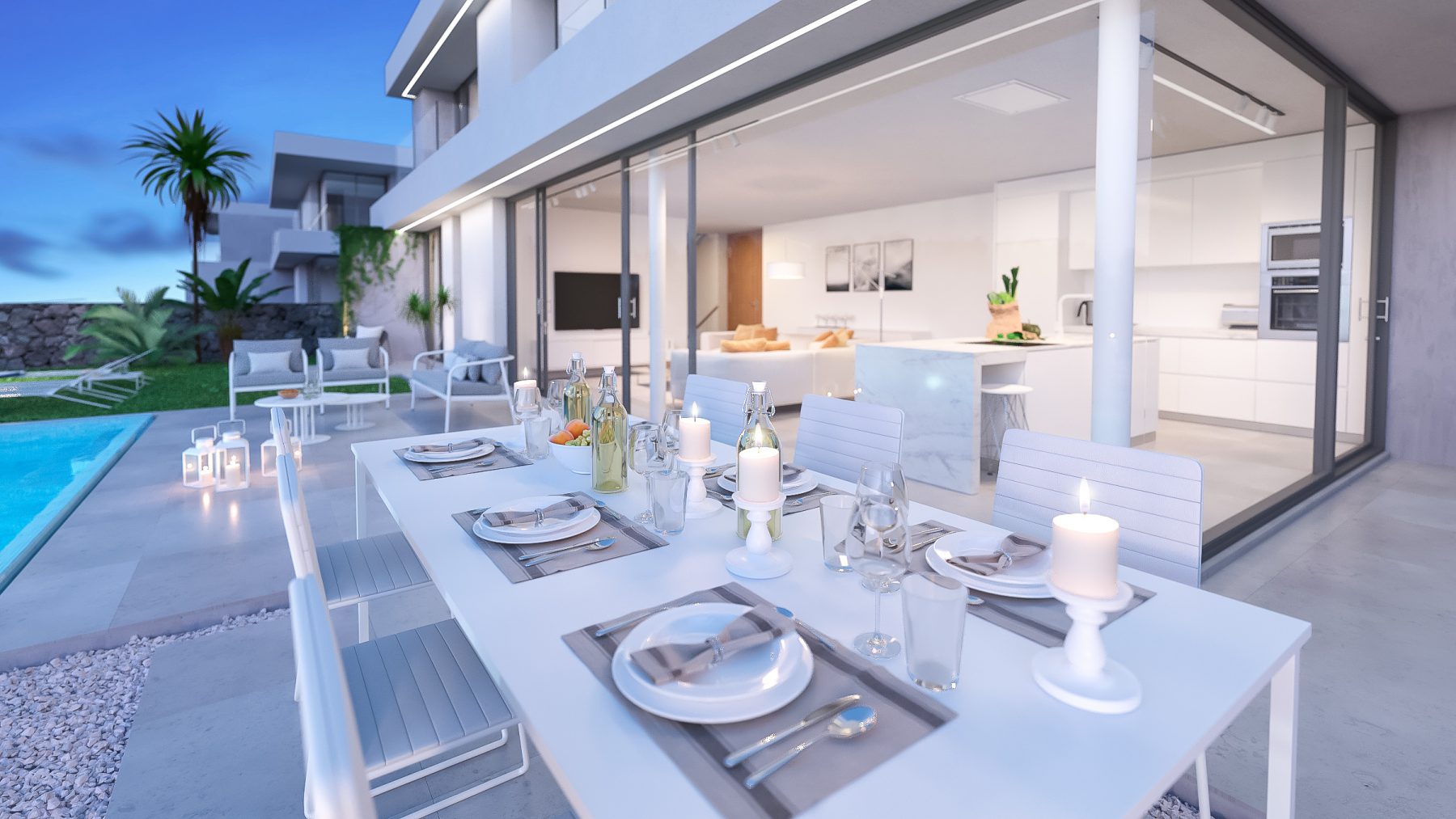 render 3D exterior de chalet en Tenerife