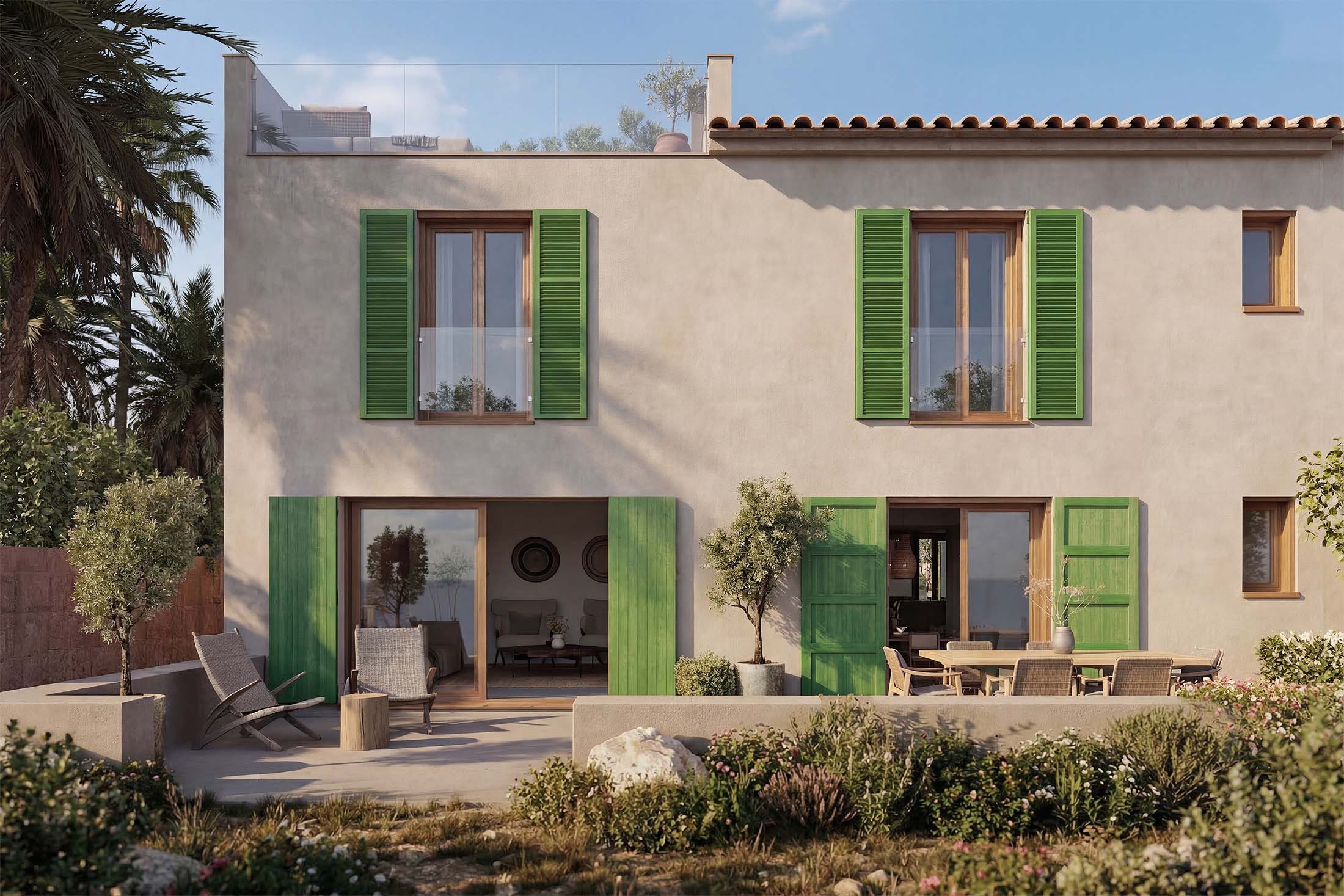 Visualización exterior de fachada vivienda pescadores Mallorca