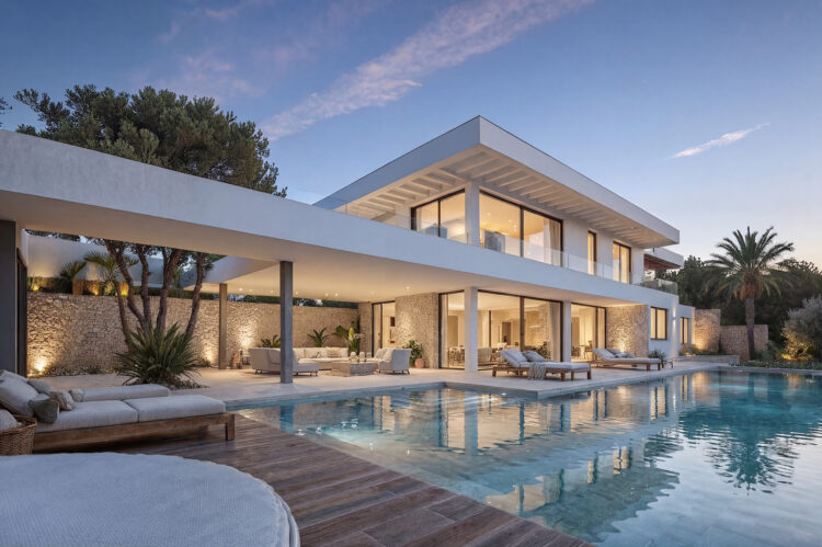 render de piscina en villa de lujo - Renders exteriores ARQUIPLAY