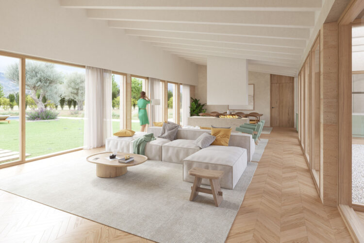 Render interior de villa en mallorca de arquiplay