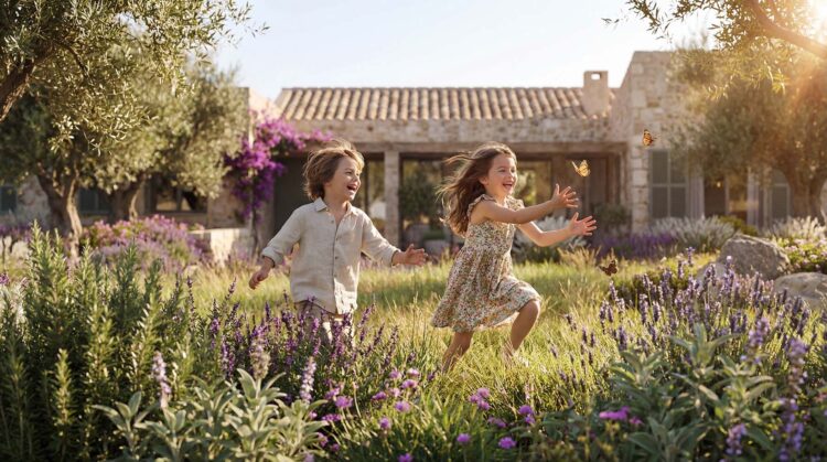 Niños juegan en el jardín Marketing inmobiliario - ARQUIPLAY