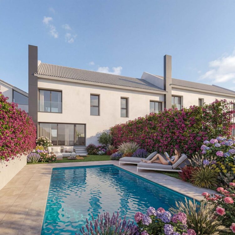 render 3D exterior de piscina privada - ARQUIPLAY