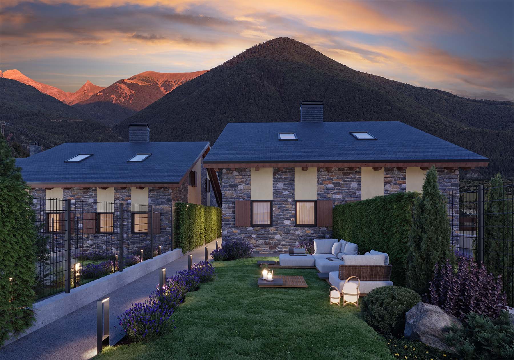 render de arquitectura para fachada de viviendas en pirineos - Arquiplay