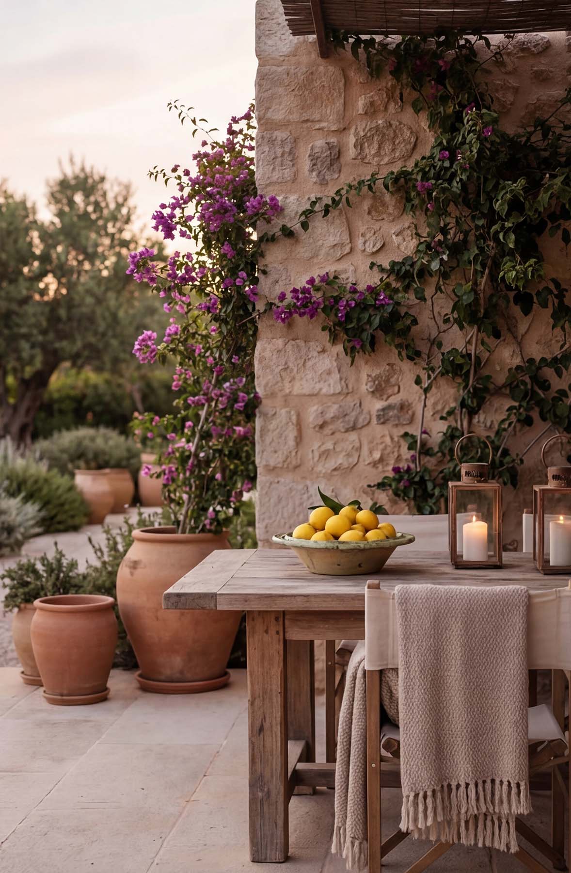 visualización 3D exterior de comedor exterior rústico en mallorca - ARQUIPLAY