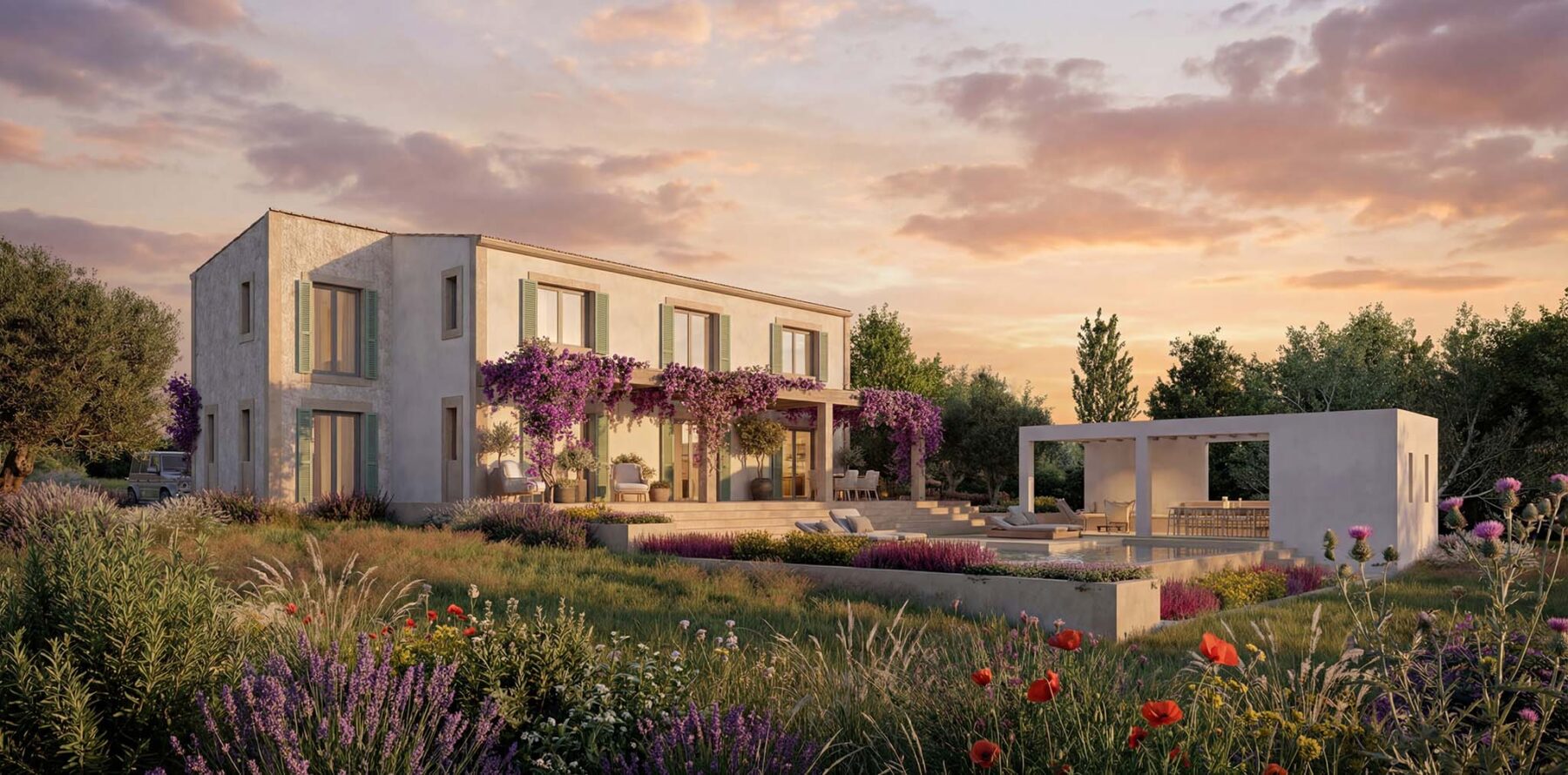 render exterior 3D villa de lujo en Mallorca