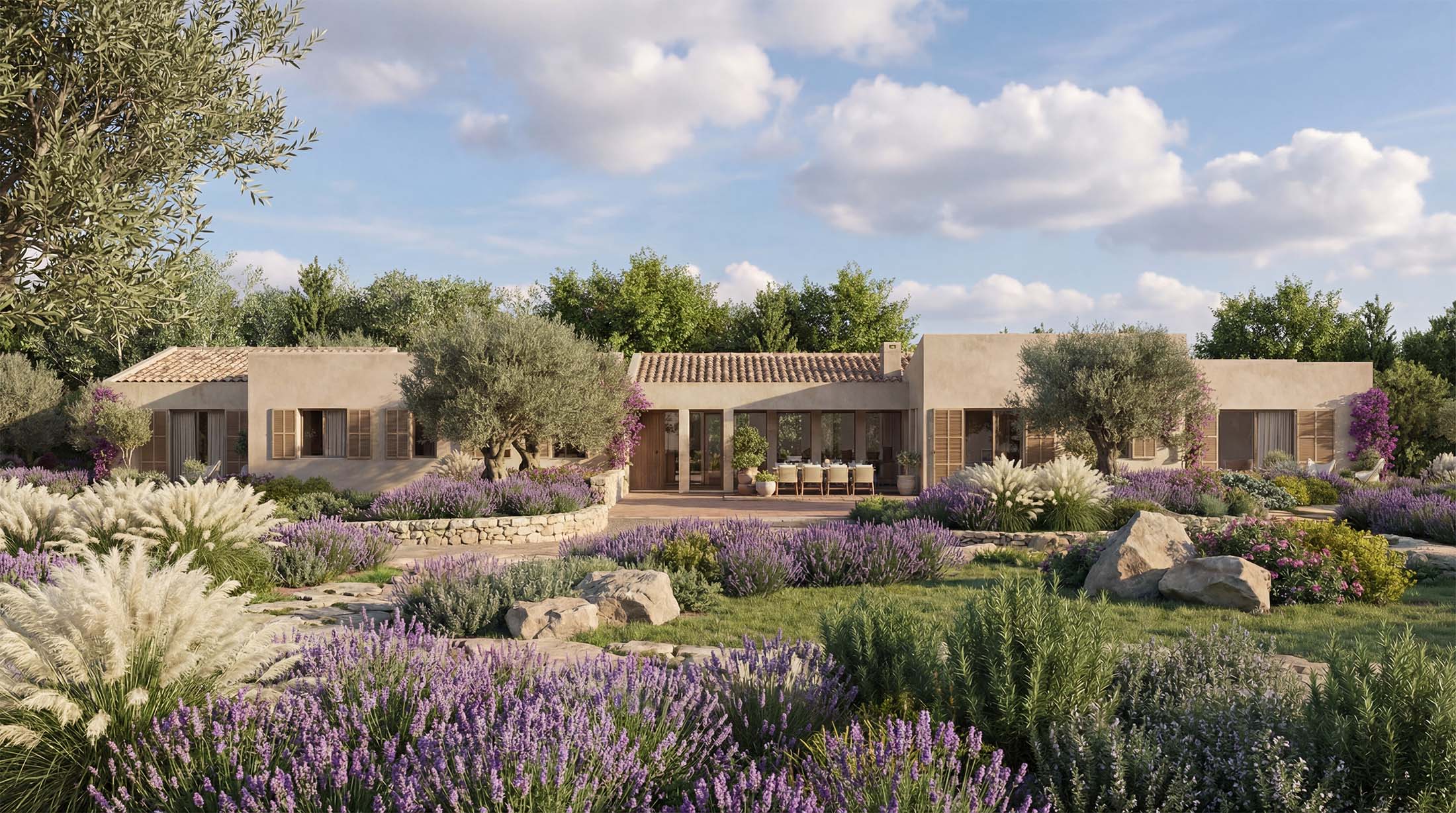 render exterior 3D de vivienda mediterránea de lujo- ARQUIPLAY