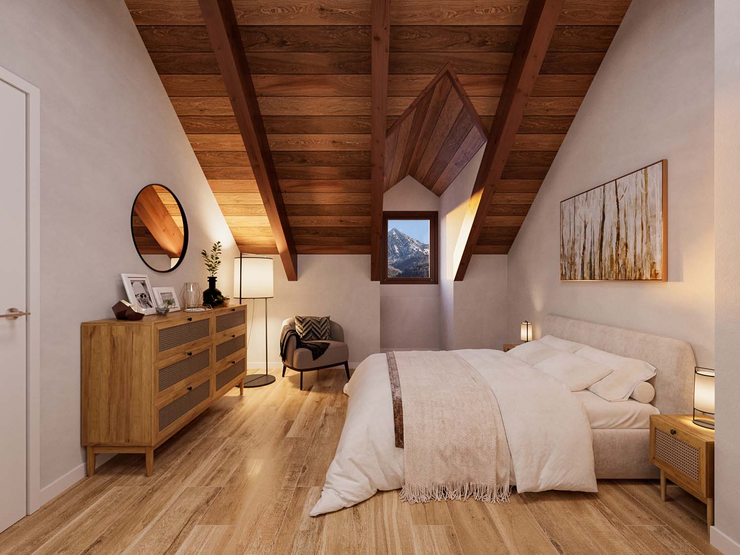 Visualización 3d interior de una habitación en los pirineos
