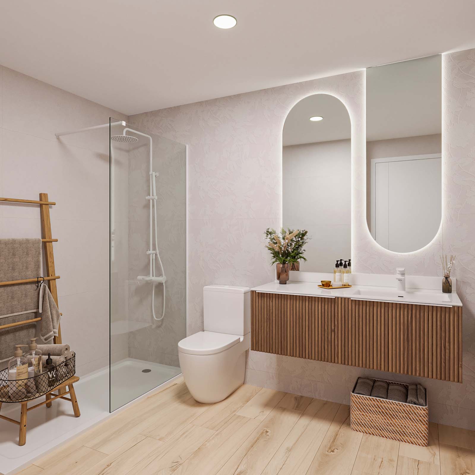 render 3d interior - baño en promoción de viviendas - ARQUIPLAY