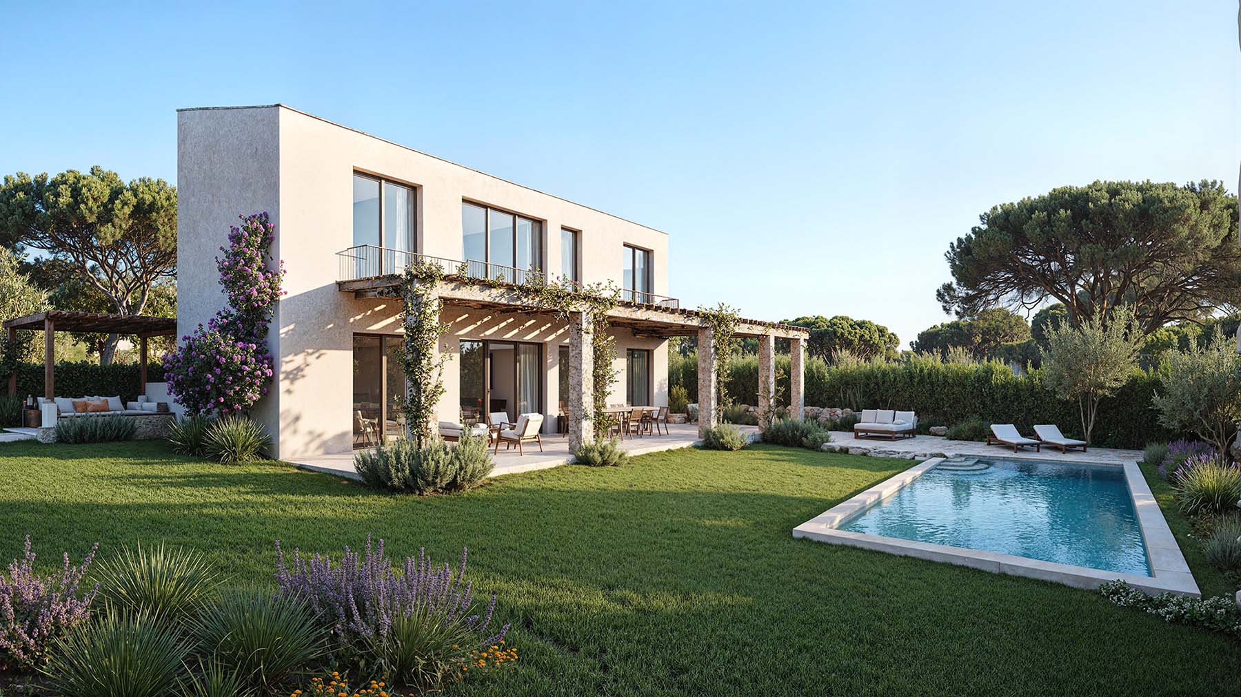 visualizacion-3D-villa-piscina Visualización 3D de una villa con piscina en Mallorca - Renders exteriores ARQUIPLAY