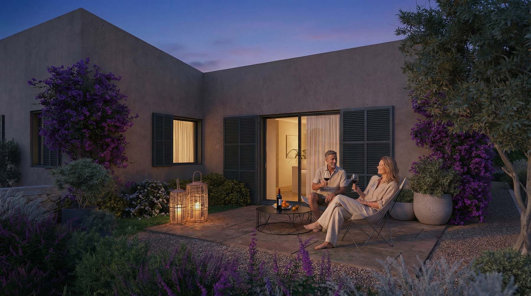 render exterior 3d de terraza en villa de lujo en Mallorca | ARQUIPLAY